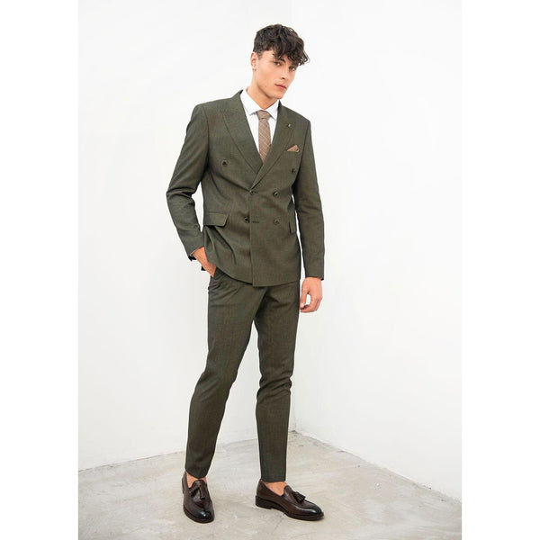 Tiavllya Formal 2 Pieces Mens Suit Flat Peak Lapel Double Breasted Tuxedos For Wedding (Blazer+Pants)