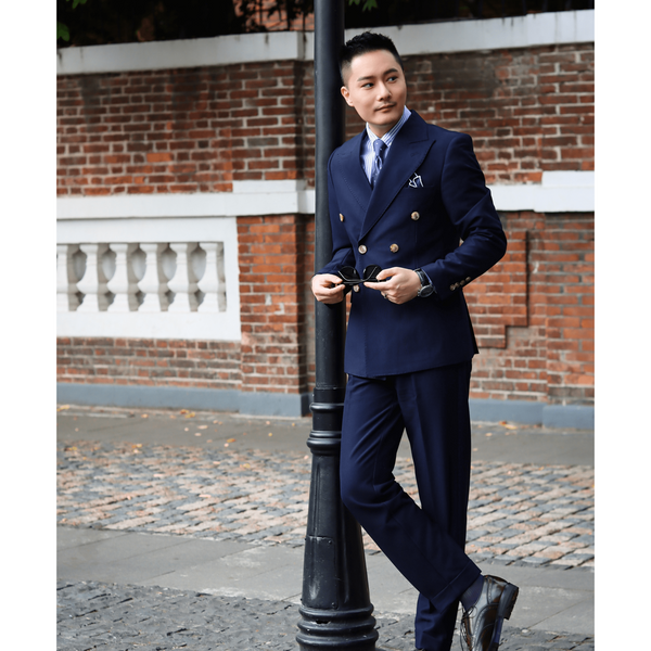 Tiavllya Formal 2 Pieces Mens Suit Flat Peak Lapel Tuxedos For Wedding (Blazer+Pants)