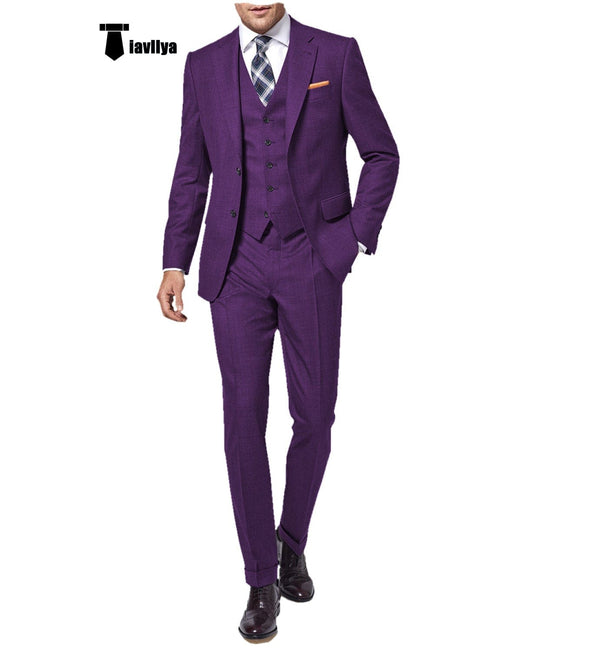 Tiavllya Formal 3 Pieces Mens Suit Flat Notch Lapel Tuxedos For Wedding (Blazer+vest+Pants)