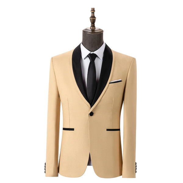 Tiavllya Formal 3 Pieces Mens Suit Flat Shawl Lapel Tuxedos (Blazer+vest+Pants)