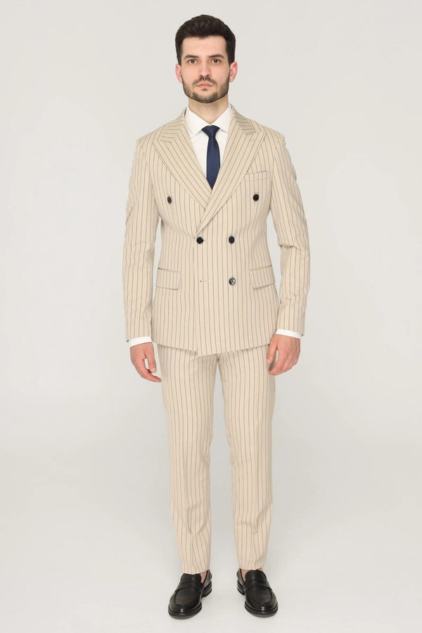 Tiavllya Formal Men's 3 Pieces Mens Suit Notch Lapel Striped Tuxedos (Blazer+Vest+Pants)