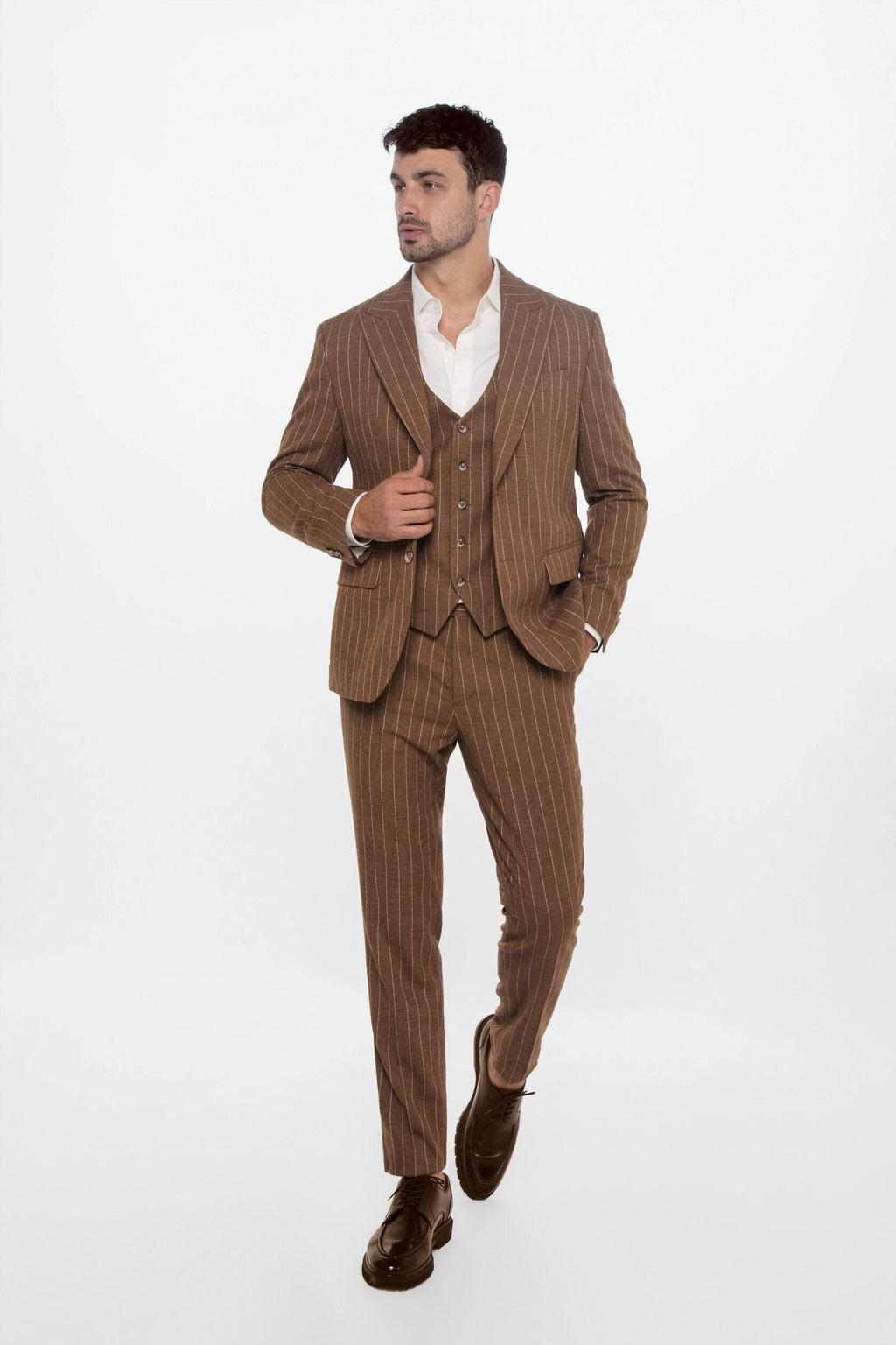 Tiavllya Formal Men's 3 Pieces Mens Suit Peak Lapel Striped Tuxedos (Blazer+Vest+Pants)