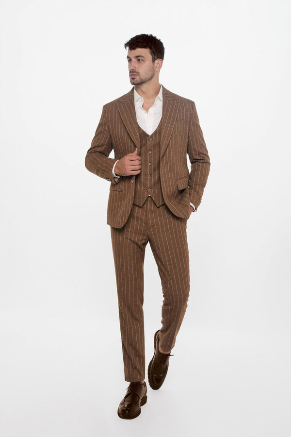 Tiavllya Formal Men's 3 Pieces Mens Suit Peak Lapel Striped Tuxedos (Blazer+Vest+Pants)