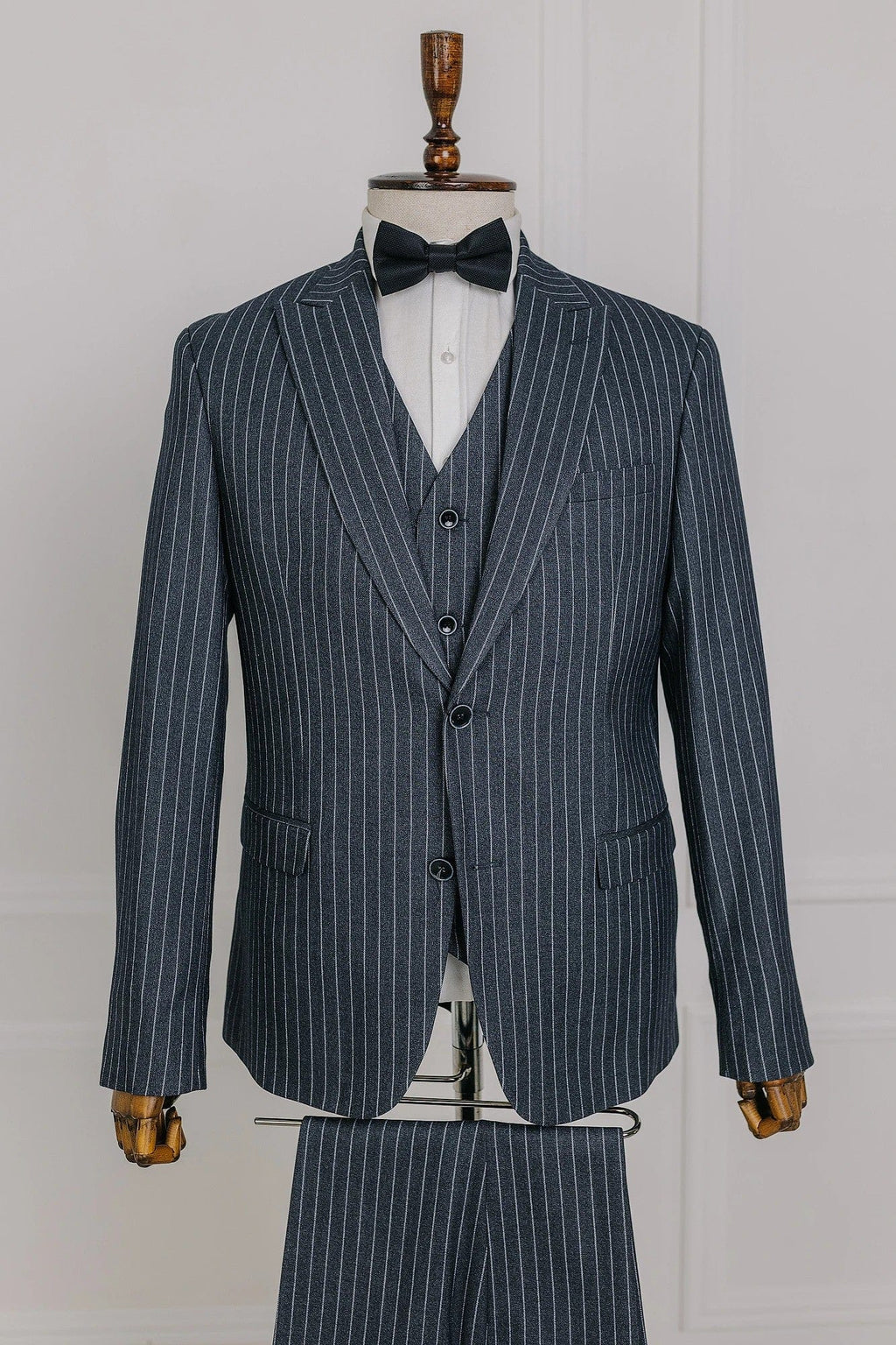 Tiavllya Formal Men's 3 Pieces Mens Suit Peak Lapel Striped Tuxedos (Blazer+Vest+Pants)