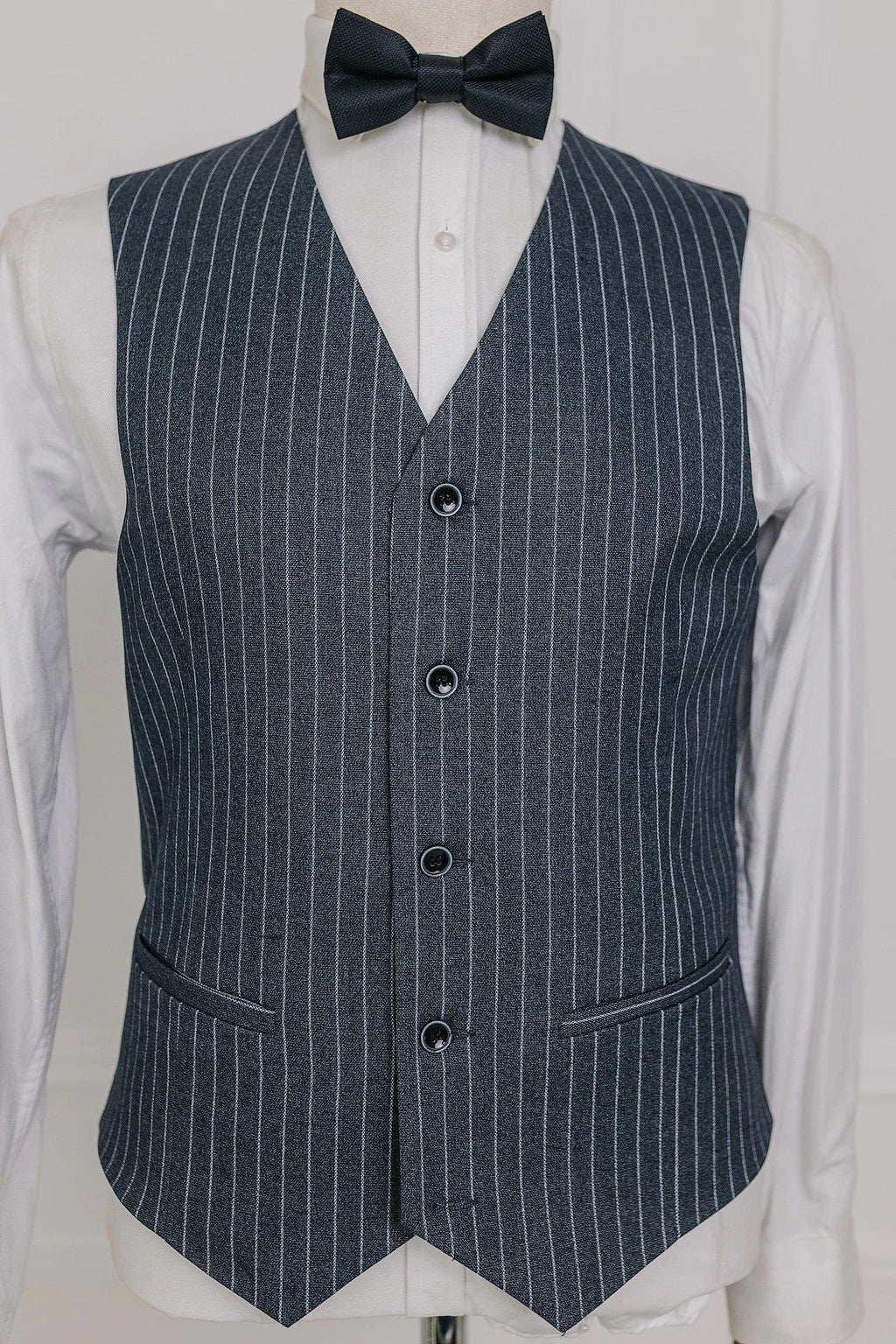 Tiavllya Formal Men's 3 Pieces Mens Suit Peak Lapel Striped Tuxedos (Blazer+Vest+Pants)