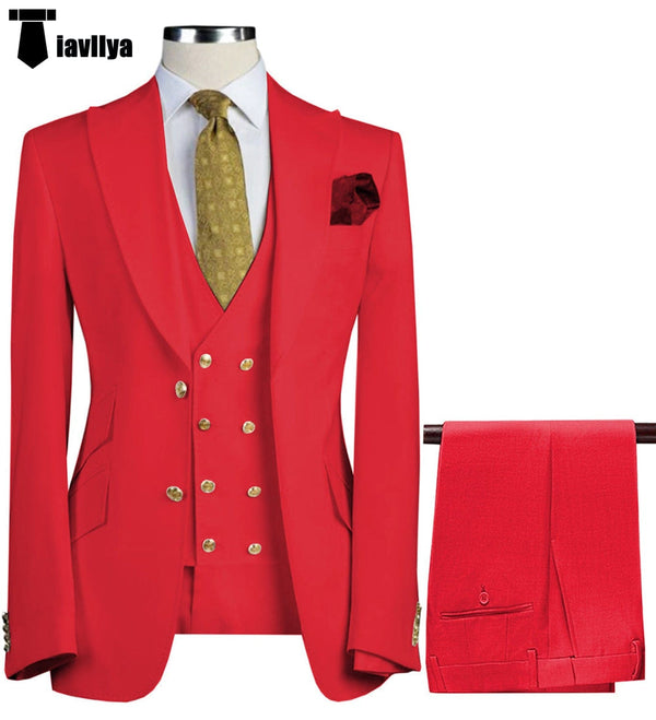 Tiavllya Formal Men's Suit 3 Piece Peak Lapel Solid Color Tuxedo Wedding (Blazer + Vest + Pants)