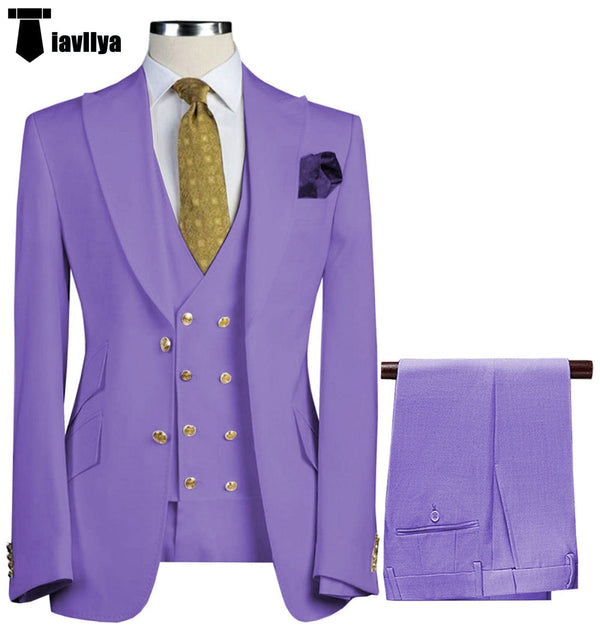Tiavllya Formal Men's Suit 3 Piece Peak Lapel Solid Color Tuxedo Wedding (Blazer + Vest + Pants)