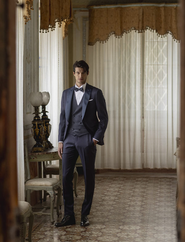 Tiavllya Formal Men's Suits Slim Fit 3 Pieces Peak Lapel Tuxedos (Blazer+Vest+ Pant)