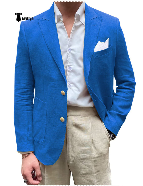 Tiavllya Men's 2 Pieces Mens Blazer Peak Lapel Linen For Wedding