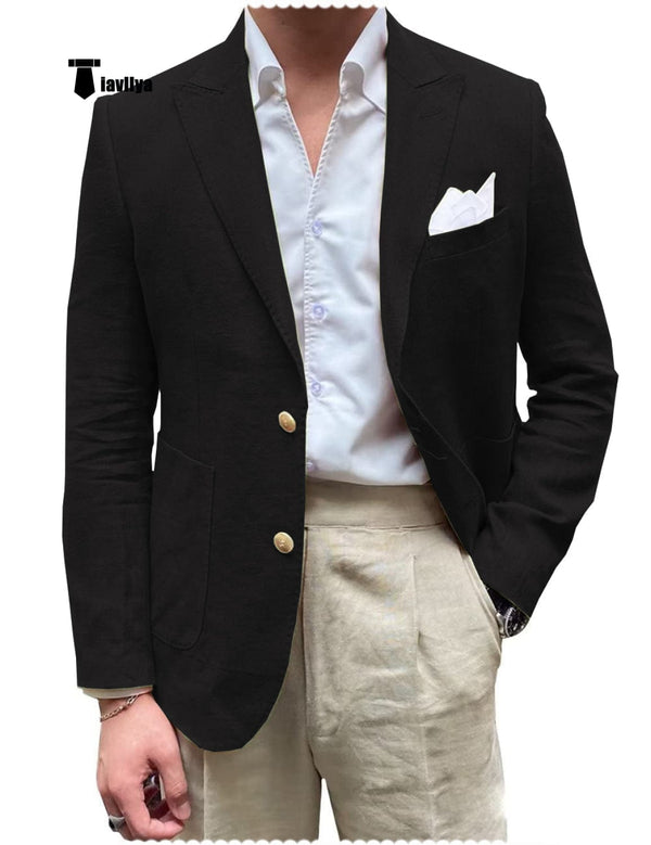 Tiavllya Men's 2 Pieces Mens Blazer Peak Lapel Linen For Wedding