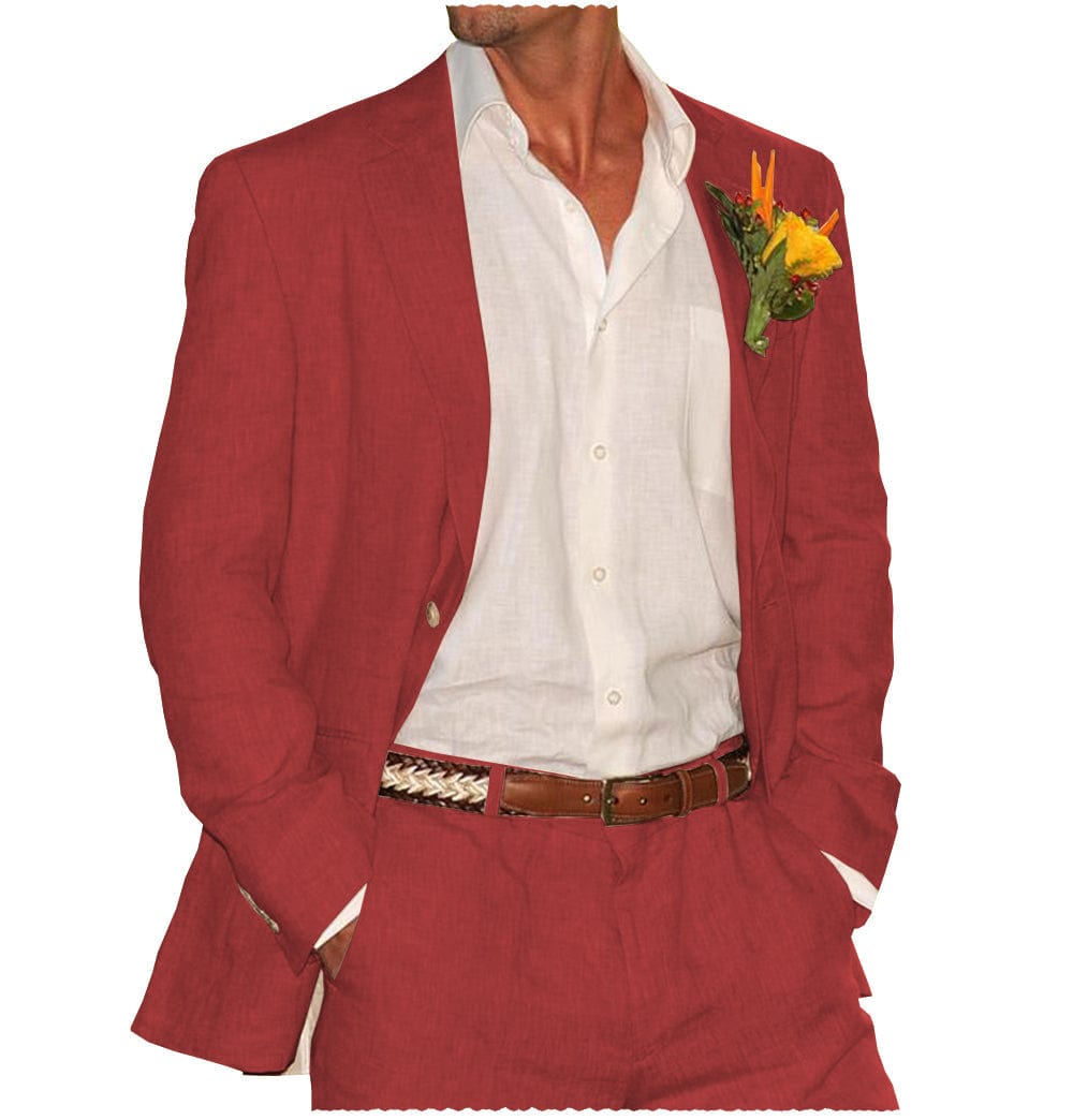 Tiavllya Men's 2 Pieces Mens Suit Notch Lapel Linen For Wedding (Blazer+Pants)