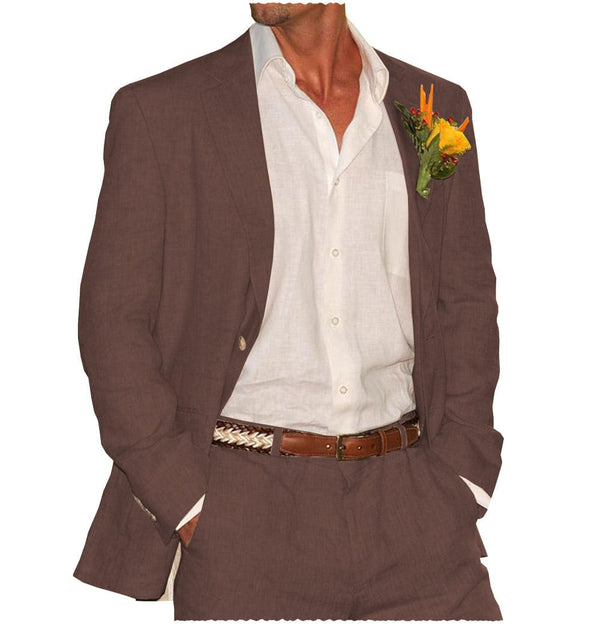 Tiavllya Men's 2 Pieces Mens Suit Notch Lapel Linen For Wedding (Blazer+Pants)