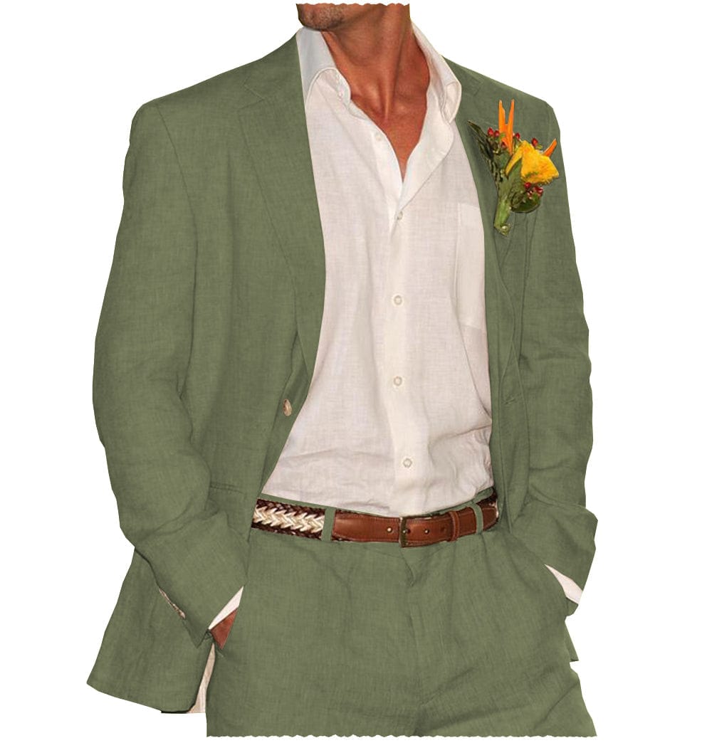 Tiavllya Men's 2 Pieces Mens Suit Notch Lapel Linen For Wedding (Blazer+Pants)