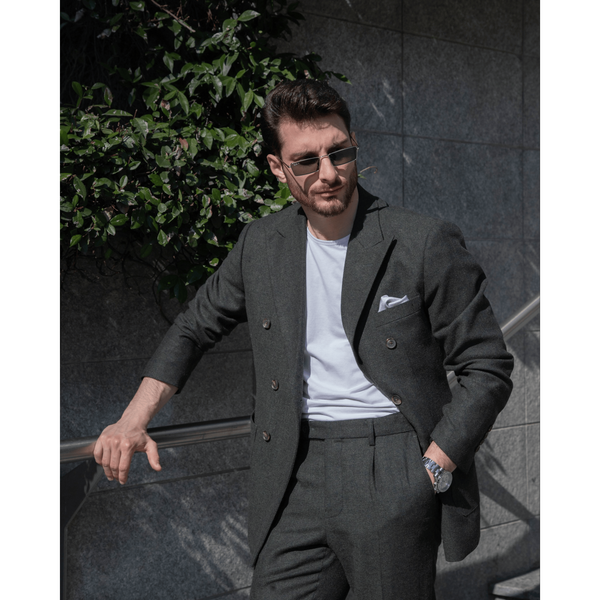 Tiavllya Men's Casual 2 Pieces Mens Suit Classic Tweed Peak Lapel Tuxedos (Blazer+Pants)