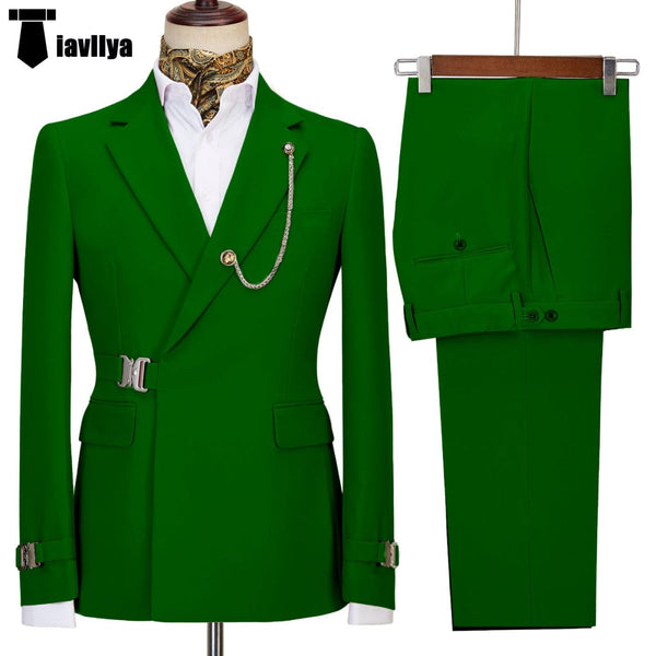 Tiavllya Tiavllya 2 Piece Men's Suit with Metal Clasp Slim Fit Suit Stylish Tuxedo Suit Set (Blazer+Pants)