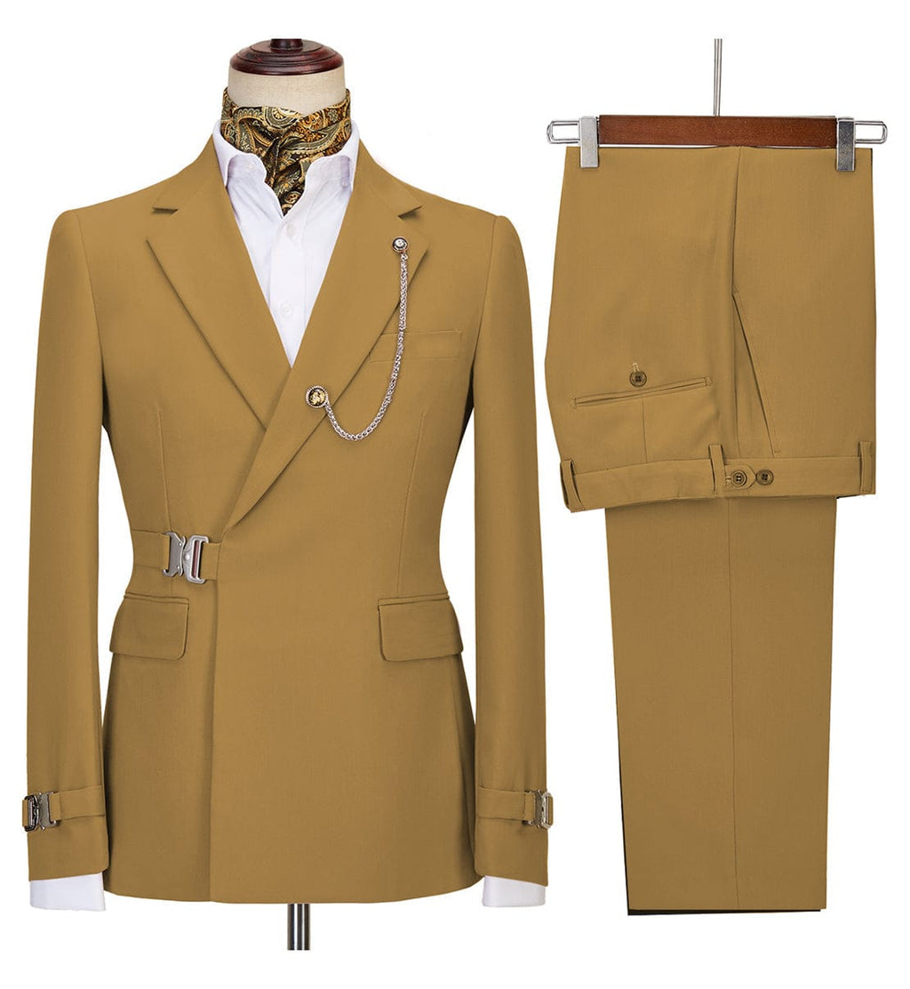 Tiavllya Tiavllya 2 Piece Men's Suit with Metal Clasp Slim Fit Suit Stylish Tuxedo Suit Set (Blazer+Pants)