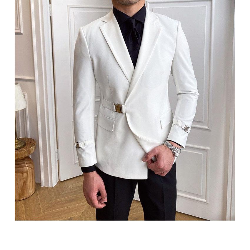 Tiavllya Tiavllya 2 Piece Men's Suit with Metal Clasp Slim Fit Suit Stylish Tuxedo Suit Set (Blazer+Pants)