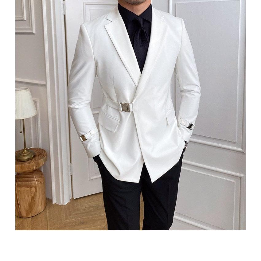 Tiavllya Tiavllya 2 Piece Men's Suit with Metal Clasp Slim Fit Suit Stylish Tuxedo Suit Set (Blazer+Pants)