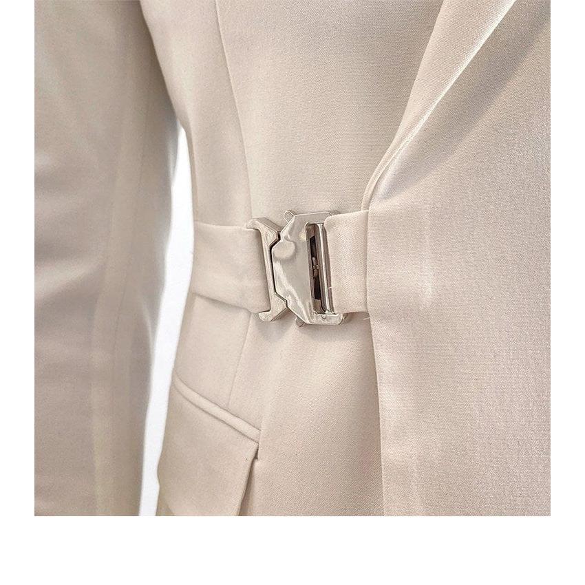 Tiavllya Tiavllya 2 Piece Men's Suit with Metal Clasp Slim Fit Suit Stylish Tuxedo Suit Set (Blazer+Pants)