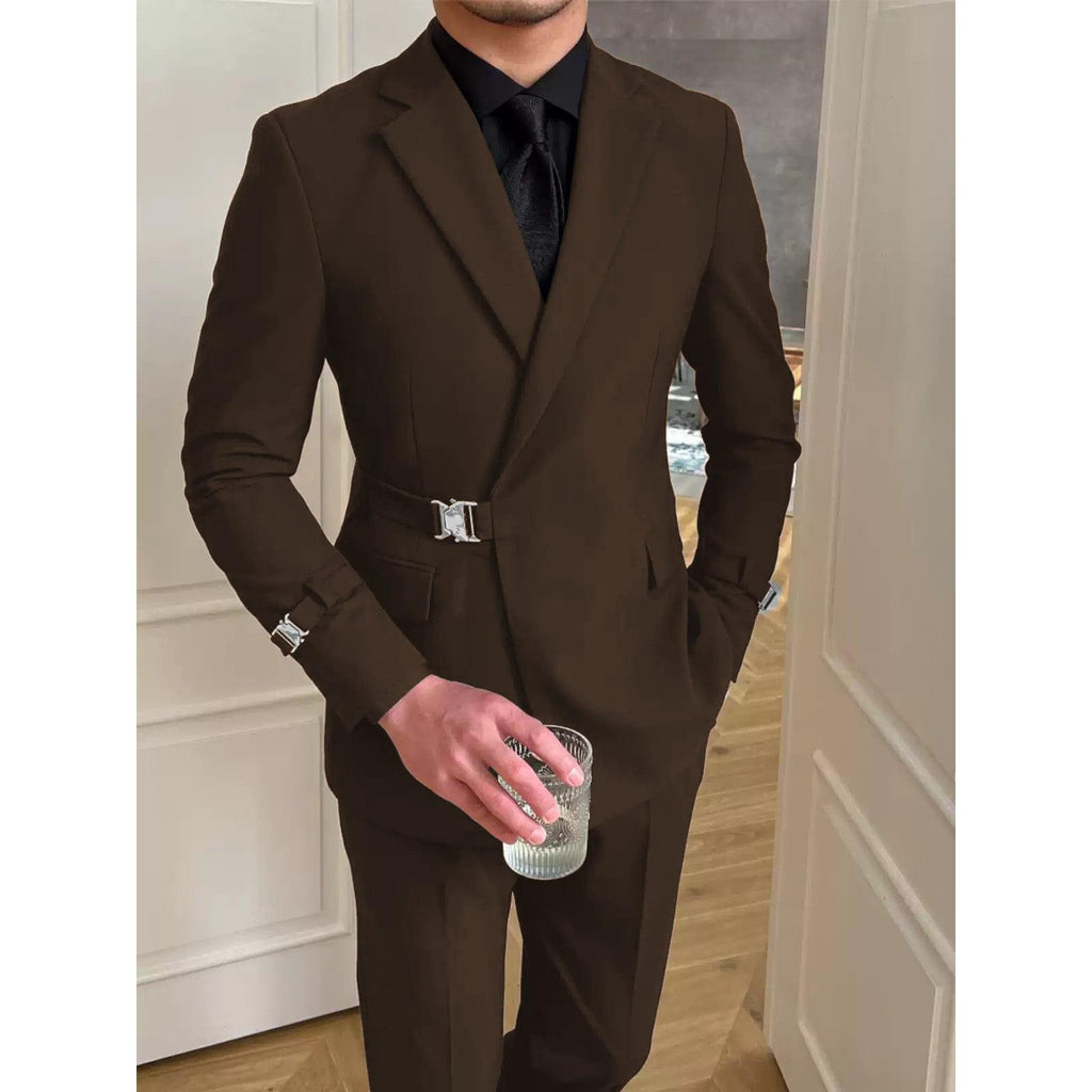 2 Piece Men's Suit with Metal Clasp Slim Fit Suit Stylish Tuxedo Suit Set (Blazer+Pants) | Tiavllya 2 Piece Men's Suit with Metal Clasp Slim Fit Suit Stylish Tuxedo Suit Set (Blazer+Pants) | Tiavllya