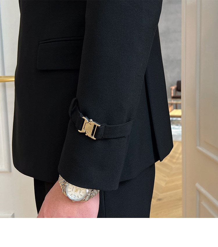 Tiavllya Tiavllya 2 Piece Men's Suit with Metal Clasp Slim Fit Suit Stylish Tuxedo Suit Set (Blazer+Pants)