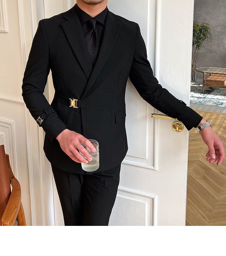 Tiavllya Tiavllya 2 Piece Men's Suit with Metal Clasp Slim Fit Suit Stylish Tuxedo Suit Set (Blazer+Pants)