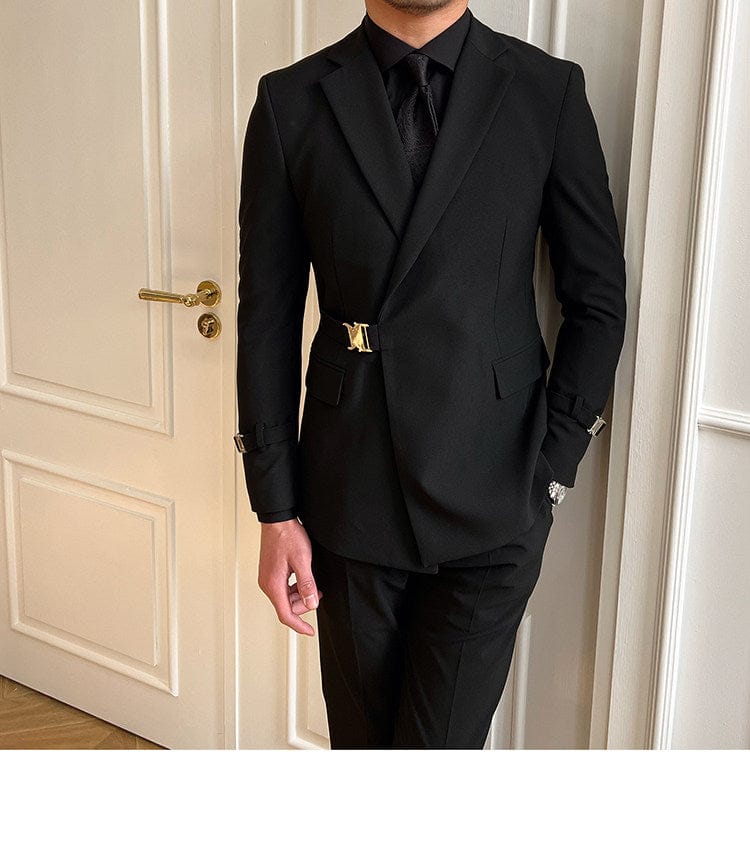 Tiavllya Tiavllya 2 Piece Men's Suit with Metal Clasp Slim Fit Suit Stylish Tuxedo Suit Set (Blazer+Pants)