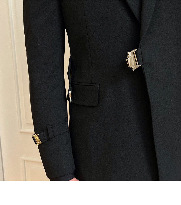 Tiavllya Tiavllya 2 Piece Men's Suit with Metal Clasp Slim Fit Suit Stylish Tuxedo Suit Set (Blazer+Pants)