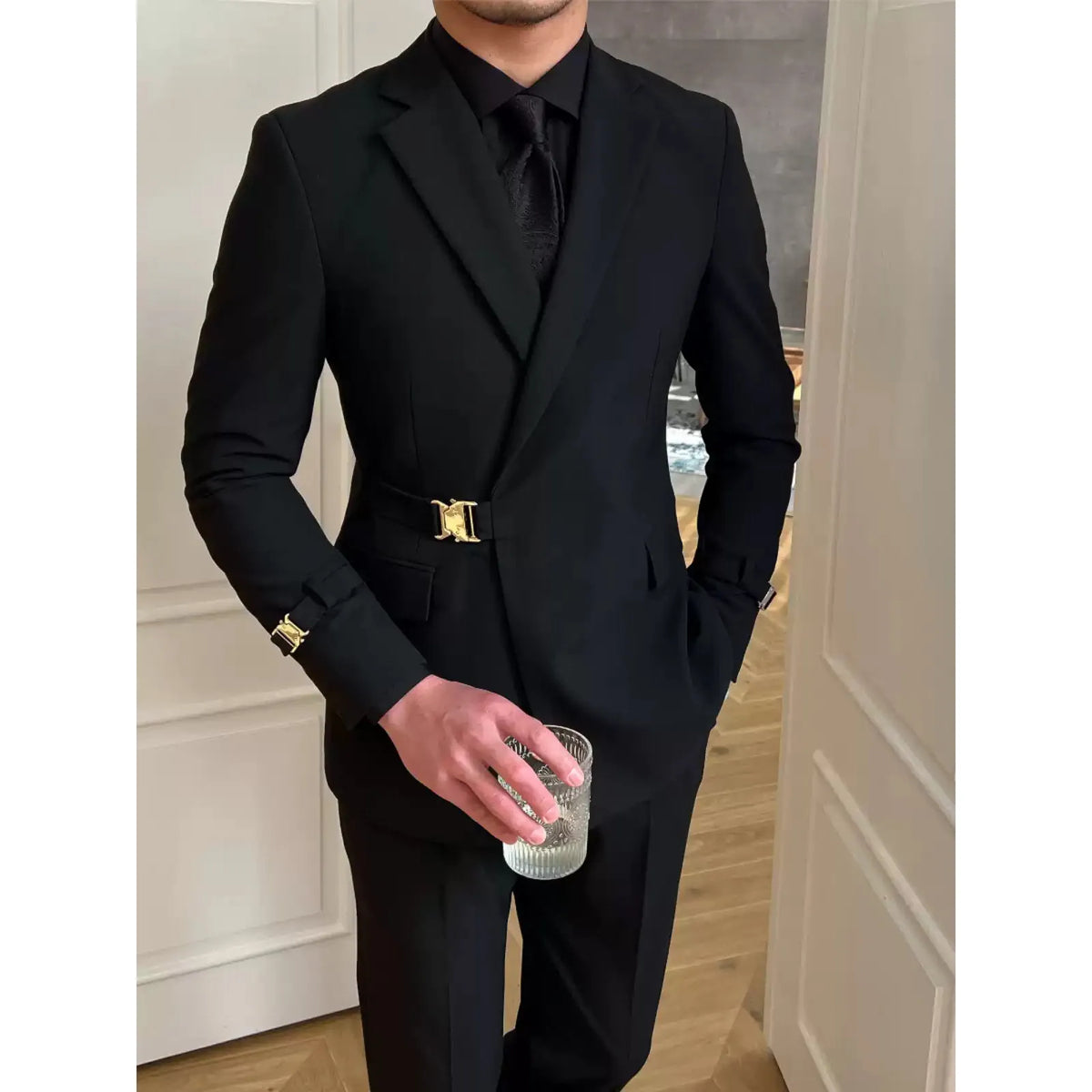2 Piece Men's Suit with Metal Clasp Slim Fit Suit Stylish Tuxedo Suit Set (Blazer+Pants) | Tiavllya 2 Piece Men's Suit with Metal Clasp Slim Fit Suit Stylish Tuxedo Suit Set (Blazer+Pants) | Tiavllya