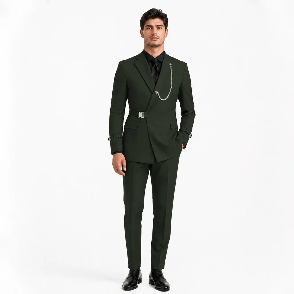 Tiavllya Tiavllya 2 Piece Men's Suit with Metal Clasp Slim Fit Tuxedo Suit (Blazer+Pants)