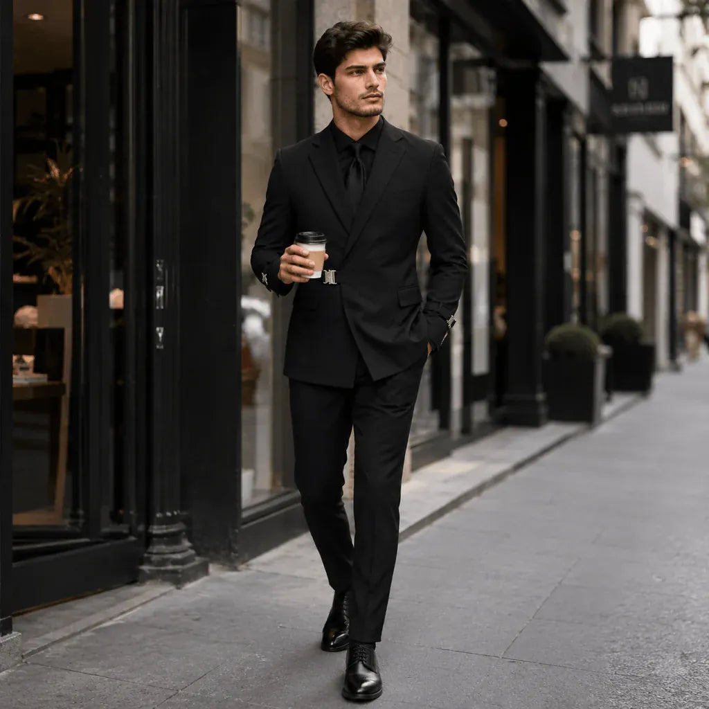 Tiavllya Tiavllya 2 Piece Men's Suit with Metal Clasp Slim Fit Tuxedo Suit (Blazer+Pants)