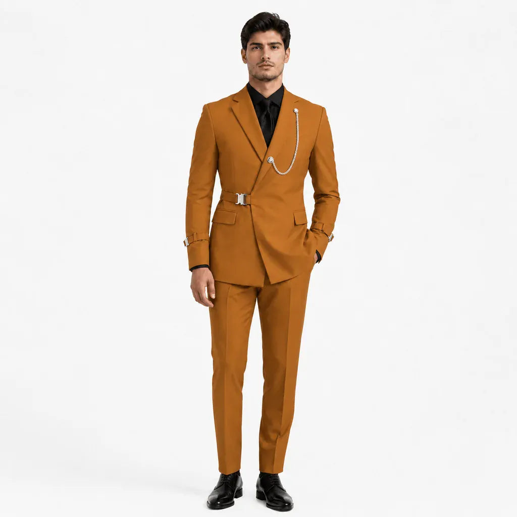 Tiavllya Tiavllya 2 Piece Men's Suit with Metal Clasp Slim Fit Tuxedo Suit (Blazer+Pants)