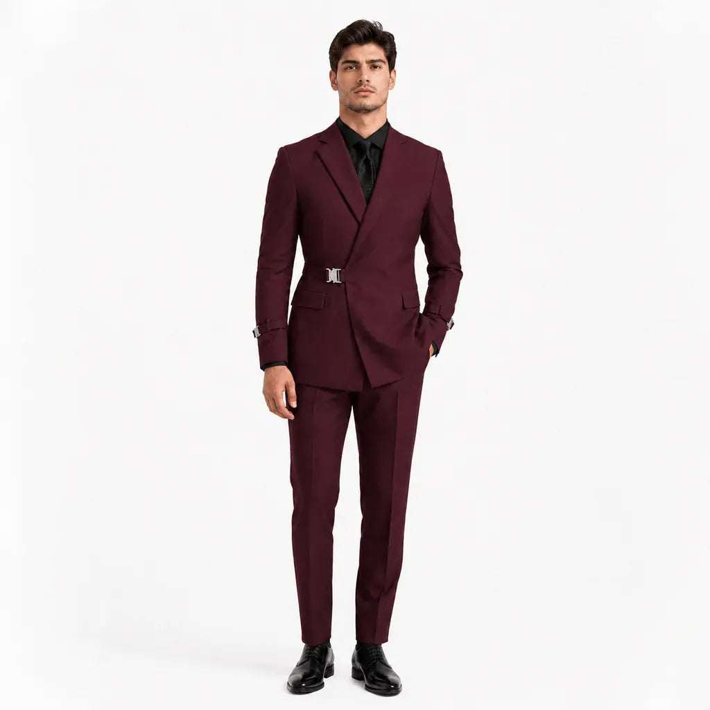 Tiavllya Tiavllya 2 Piece Men's Suit with Metal Clasp Slim Fit Tuxedo Suit (Blazer+Pants)