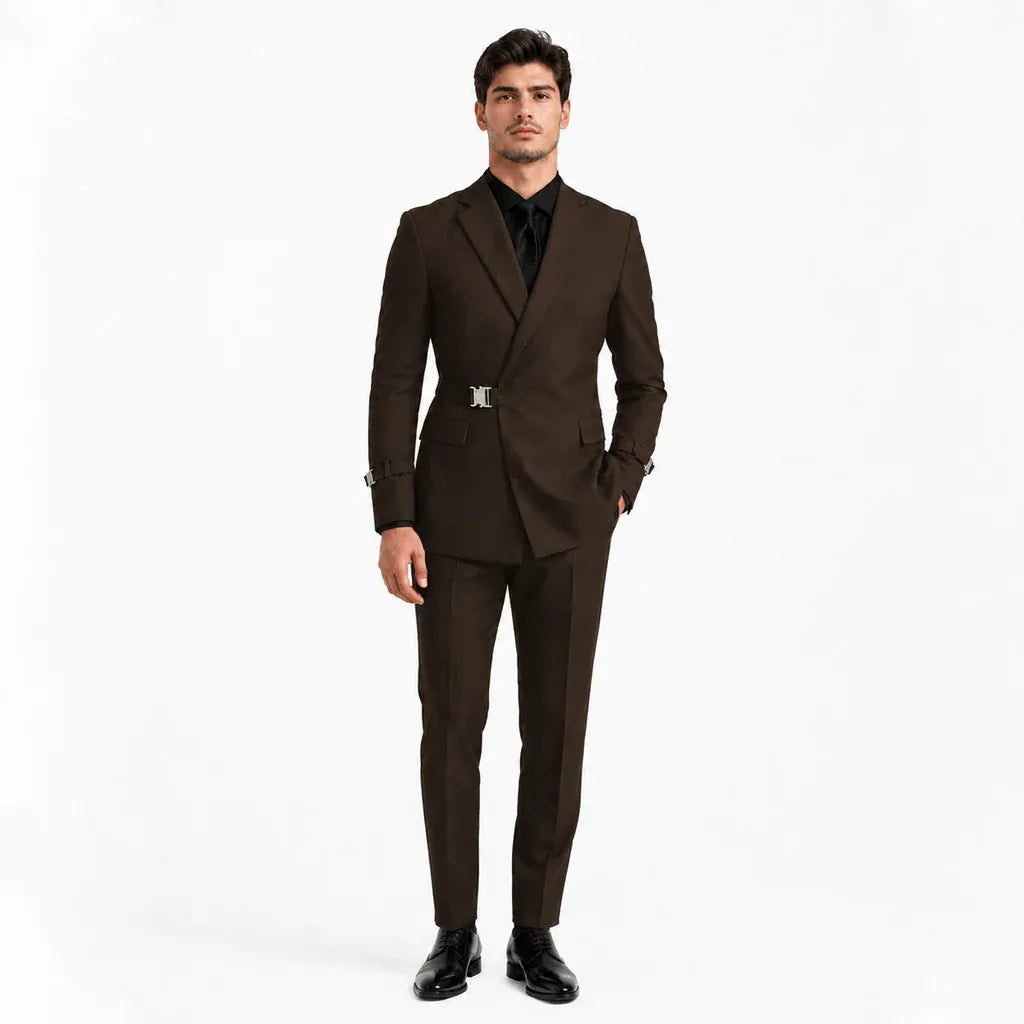 Tiavllya Tiavllya 2 Piece Men's Suit with Metal Clasp Slim Fit Tuxedo Suit (Blazer+Pants)