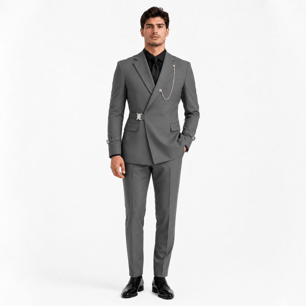 Tiavllya Tiavllya 2 Piece Stylish Suit with Metal Clasp Slim Fit Tuxedo For Men