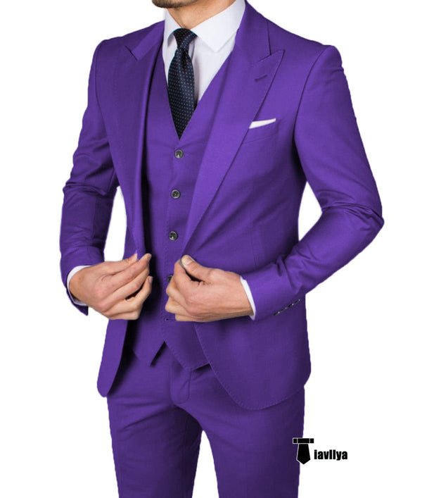 Tiavllya Tiavllya Business Men's 3 Pieces Mens Suit Peak Lapel Flat Tuxedos (Blazer+vest+Pants)