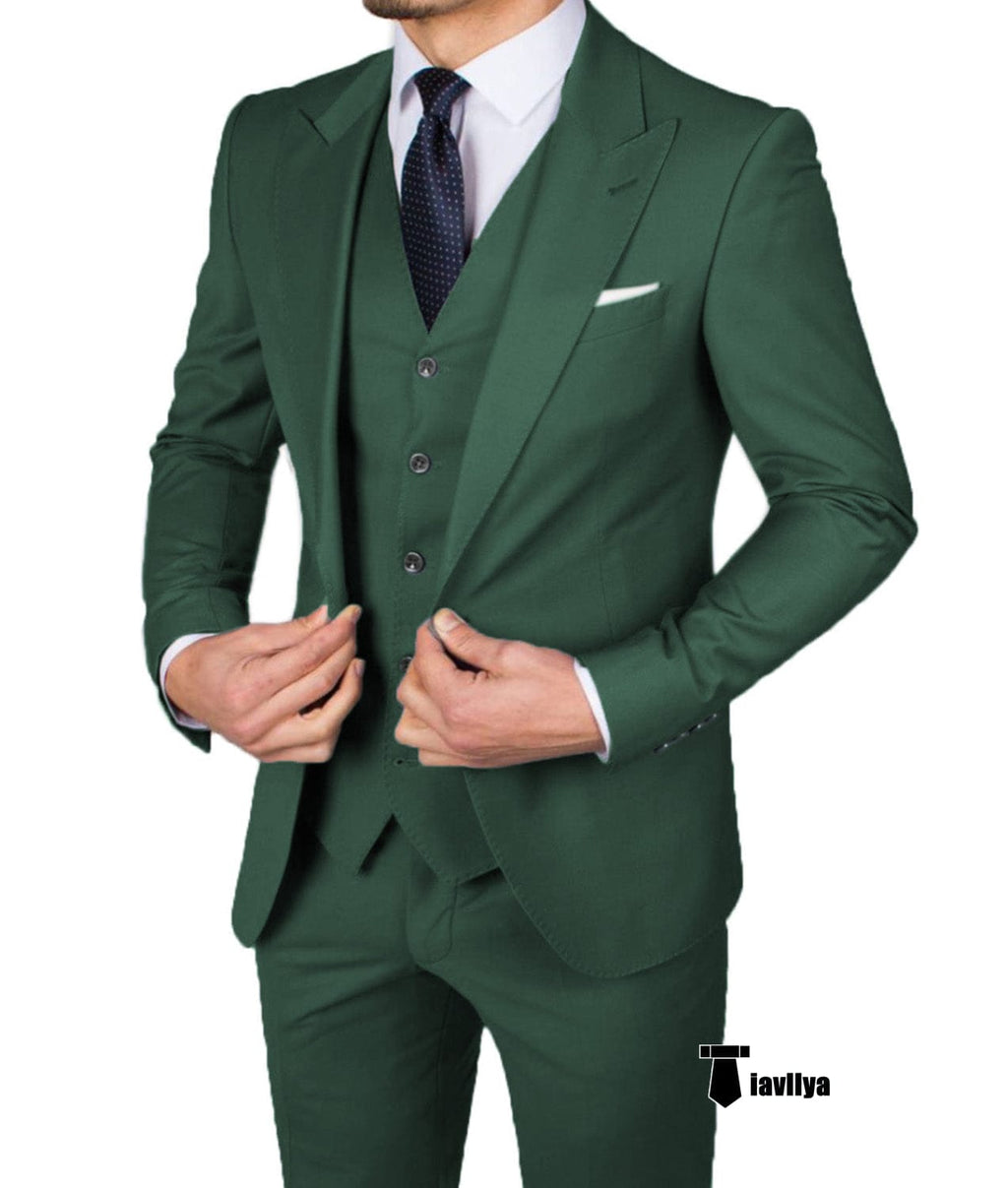 Tiavllya Tiavllya Business Men's 3 Pieces Mens Suit Peak Lapel Flat Tuxedos (Blazer+vest+Pants)