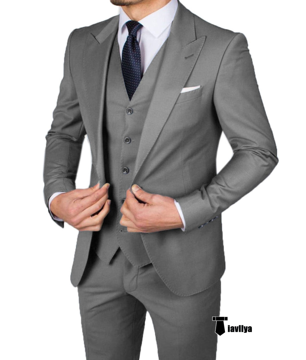 Tiavllya Tiavllya Business Men's 3 Pieces Mens Suit Peak Lapel Flat Tuxedos (Blazer+vest+Pants)