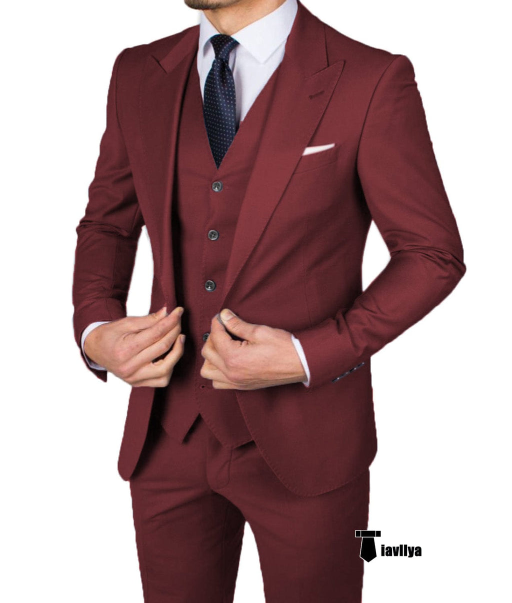 Tiavllya Tiavllya Business Men's 3 Pieces Mens Suit Peak Lapel Flat Tuxedos (Blazer+vest+Pants)