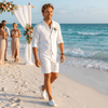 Tiavllya Tiavllya Casual 2 Pieces Men's Suit Flat Linen V Neck Sulit For Wedding (Vest+Shorts)