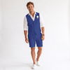 Tiavllya Tiavllya Casual 2 Pieces Men's Suit Flat Linen V Neck Sulit For Wedding (Vest+Shorts)