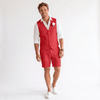 Tiavllya Tiavllya Casual 2 Pieces Men's Suit Flat Linen V Neck Sulit For Wedding (Vest+Shorts)