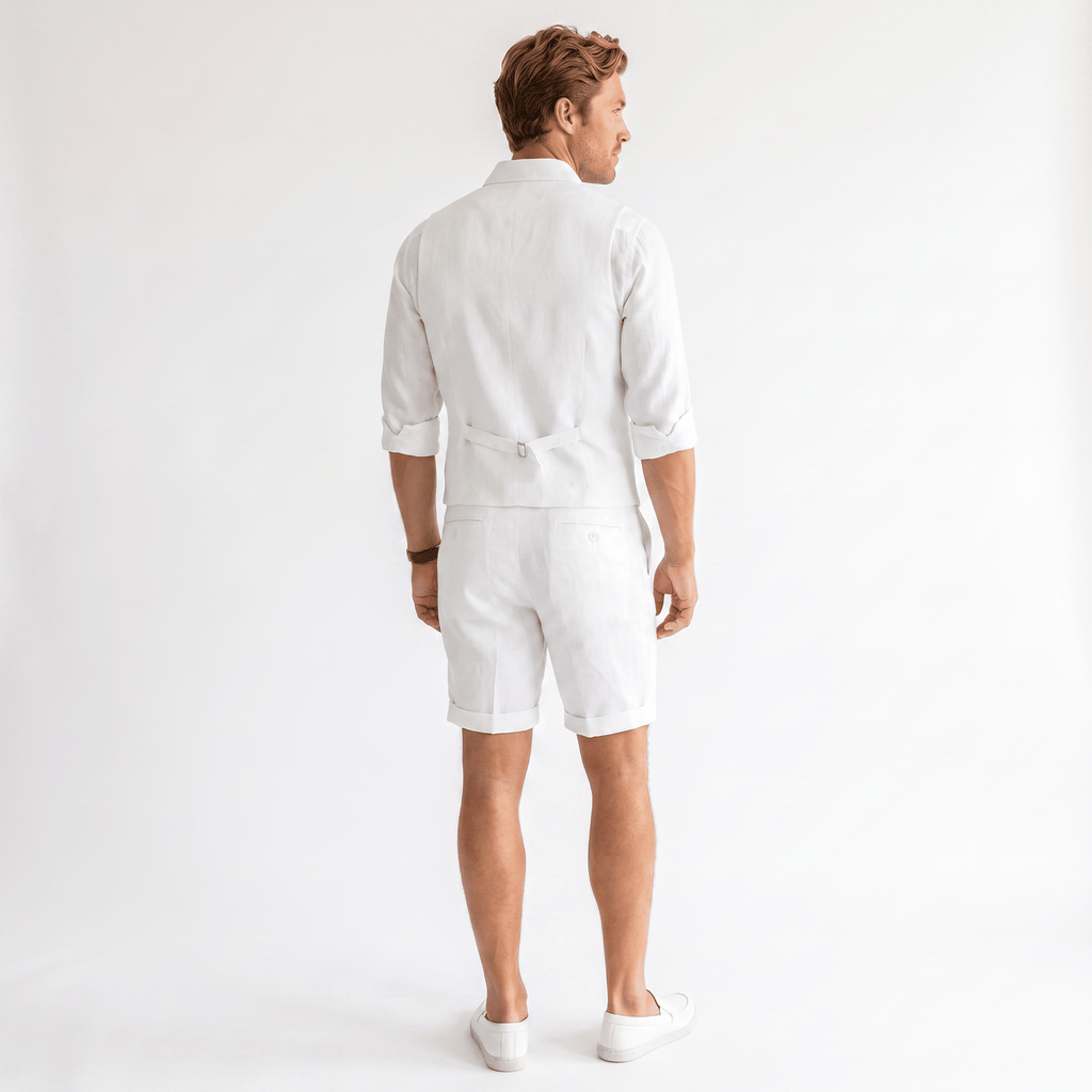 Tiavllya Tiavllya Casual 2 Pieces Men's Suit Flat Linen V Neck Sulit For Wedding (Vest+Shorts)