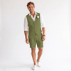 Tiavllya Tiavllya Casual 2 Pieces Men's Suit Flat Linen V Neck Sulit For Wedding (Vest+Shorts)