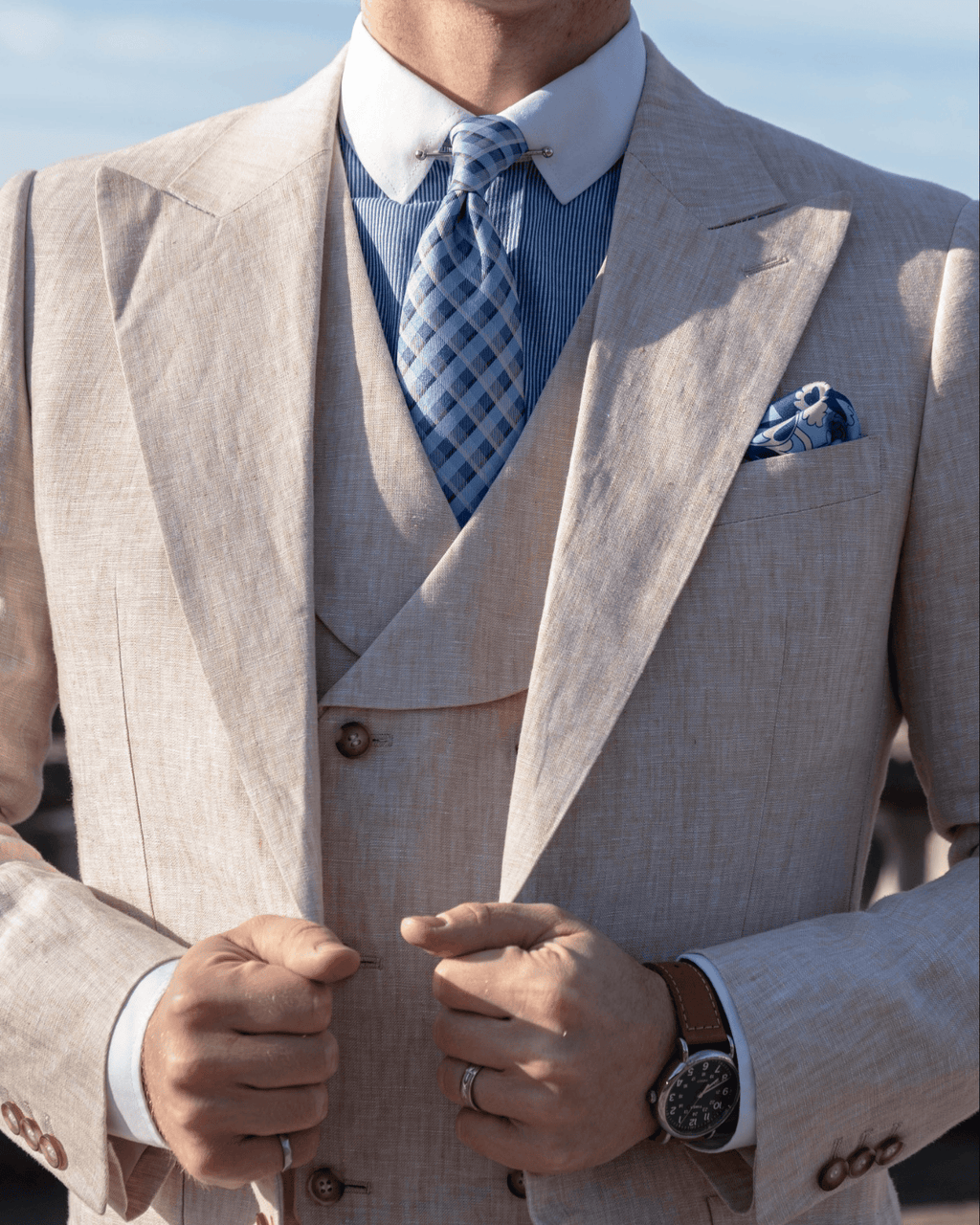 Tiavllya Tiavllya Casual 3 Pieces Mens Suit Flat Linen Notch Lapel Suit(Blazer+Vest+ Pant)