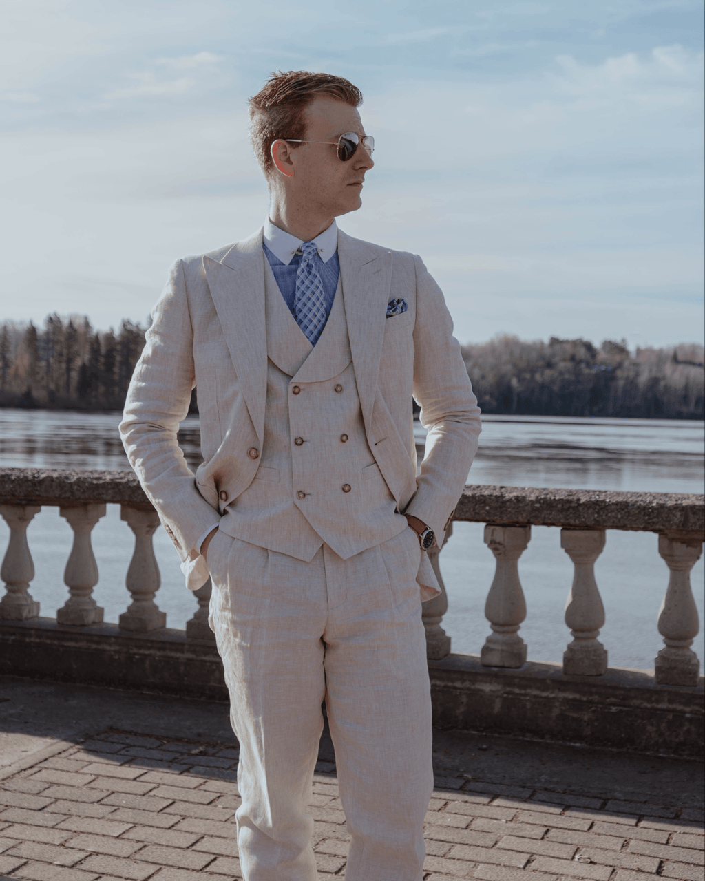 Tiavllya Tiavllya Casual 3 Pieces Mens Suit Flat Linen Notch Lapel Suit(Blazer+Vest+ Pant)