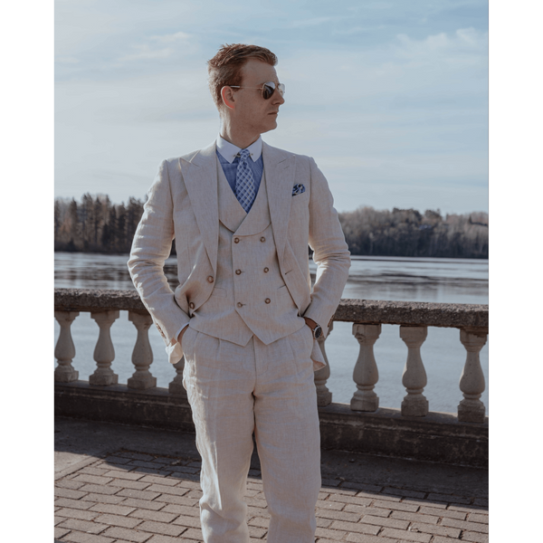 Tiavllya Tiavllya Casual 3 Pieces Mens Suit Flat Linen Notch Lapel Suit(Blazer+Vest+ Pant)