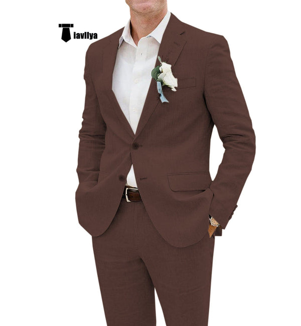 Tiavllya Tiavllya Casual Men's 2 Pieces Suit Notch Lapel Linen For Wedding (Blazer+Pants)