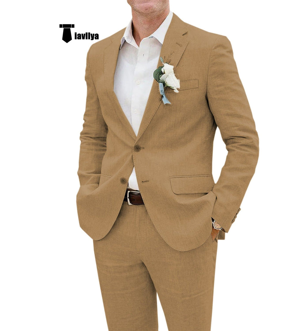Tiavllya Tiavllya Casual Men's 2 Pieces Suit Notch Lapel Linen For Wedding (Blazer+Pants)