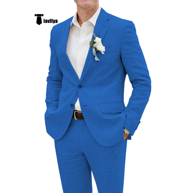 Tiavllya Tiavllya Casual Men's 2 Pieces Suit Notch Lapel Linen For Wedding (Blazer+Pants)
